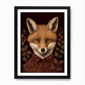 Fox Portrait With Rustic Flowers 5 Art Print