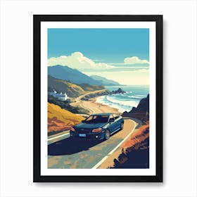 A Subaru Impreza In The Pacific Coast Highway Car Illustration 1 Art Print
