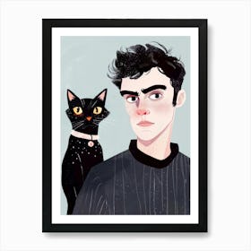 Boy And A Cat Art Print