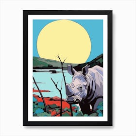 Simple Rhino Illustration Sunrise 6 Art Print