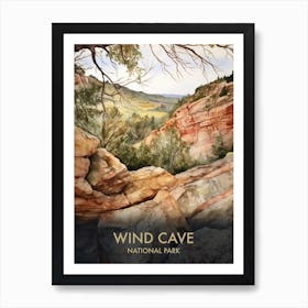 Wind Cave National Park Watercolour Vintage Travel Poster 4 Art Print