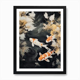 Orange Koi Fish Watercolour With Botanicals 2 Art Print