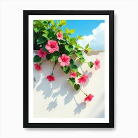 Pink Flowers On A Wall Art Print