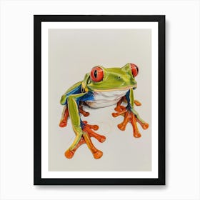 Red Eyed Tree Frog Pastel Watercolour 1 Art Print