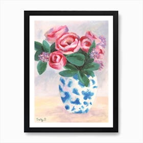 Chinoiserie Vase And Roses Art Print