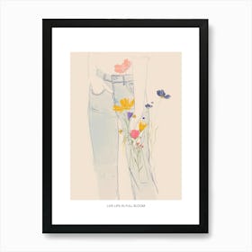 Live Life In Full Bloom Poster Blue Jeans Line Art Flowers 7 Art Print