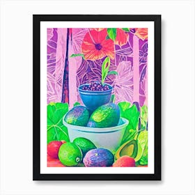Avocado 2 Risograph Retro Poster vegetable Art Print