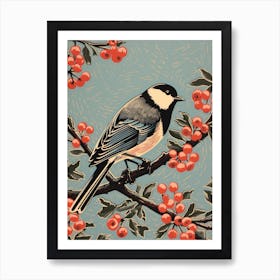 Vintage Bird Linocut Carolina Chickadee 2 Art Print