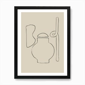 Vase And A Stick Line Drawing Art Print