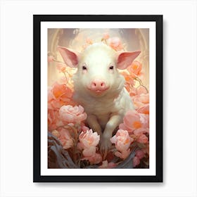 Pig In The Roses Art Print