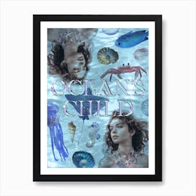 Ocean's Child. Blue Collage Art Print