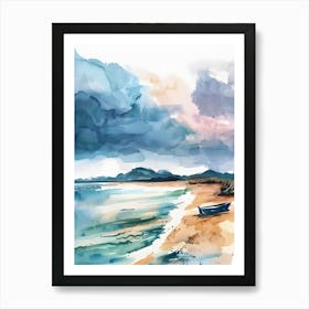 Watercolor Of A Boat On The Beach Art Print