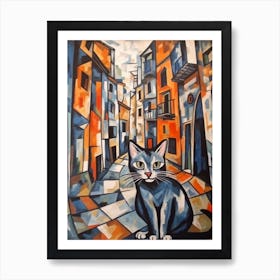 Painting Of Barcelona With A Cat In The Style Of Cubism, Picasso Style 4 Art Print