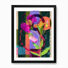 Sweet Pea 2 Neon Flower Collage Art Print