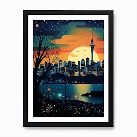 Auckland, New Zealand Skyline With A Cat 2 Art Print