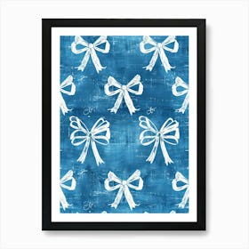 White And Blue Bows 2 Pattern Art Print