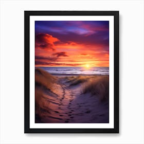 Formby Beach Merseyside With The Sun Set, Vibrant Painting 1 Art Print