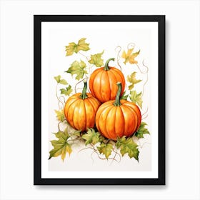 Jack O  Lantern Pumpkin Watercolour Illustration 2 Art Print