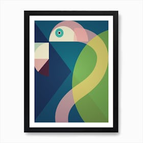 Mid Century Geometric Big Flamingo Art Print