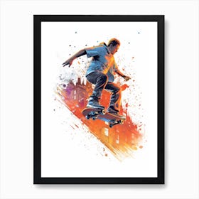 Skateboarding In Prague, Czech Republic Gradient Illustration 2 Art Print