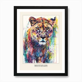 Mountain Lion Colourful Watercolour 1 Poster Art Print