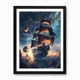 Fantasy Ship Floating in the Galaxy 3 Art Print