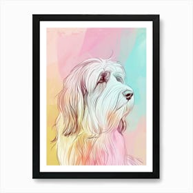 Pastel Bearded Collie Dog Pastel Line Illustration  3 Art Print