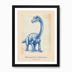 Camarasaurus Dinosaur Blue Print Sketch 1 Poster Art Print