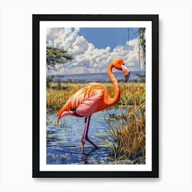 Greater Flamingo African Rift Valley Tanzania Tropical Illustration 2 Art Print