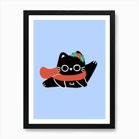 Christmas Cat cute christmas illustration Art Print