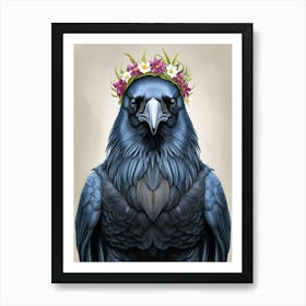 Crow with the flowers on the head 2 Art Print