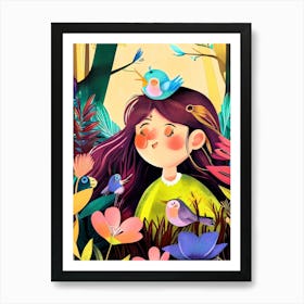 Luxmango Girl In Woods Water Colour Effect Art Print