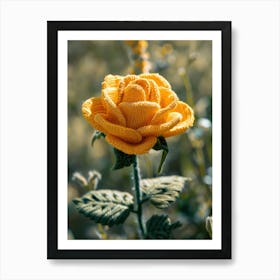 Yellow Rose Knitted In Crochet 1 Art Print