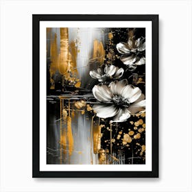 Gold And Black Flowers 1 Art Print