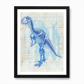 Parasaurolophus Dinosaur Blue Print Sketch 1 Art Print