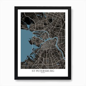 St Petersburg Black Blue Art Print