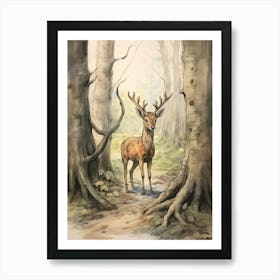 Storybook Animal Watercolour Elk 4 Art Print