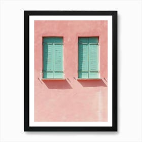 Pink Wall With Green Shutters Art Print