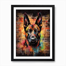 Aesthetic Belgian Malinois Dog Puppy Brick Wall Graffiti Artwork Art Print