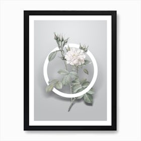 Vintage Autumn Damask Rose Minimalist Floral Geometric Circle on Soft Gray n.0494 Art Print