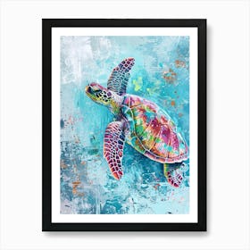 Textured Blue Sea Turtle Painting 1 Art Print