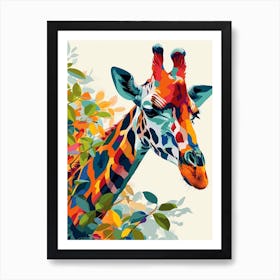 Colourful Giraffe In The Plants 1 Art Print