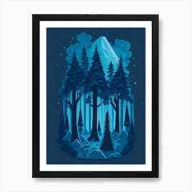 A Fantasy Forest At Night In Blue Theme 66 Art Print