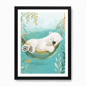 Polar Bear Napping In A Hammock Storybook Illustration 4 Art Print