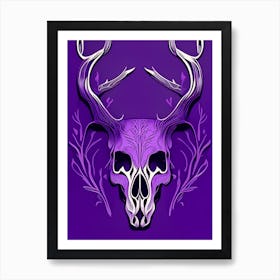 Animal Skull Purple 3 Line Drawing Art Print