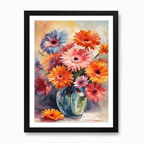 Orange Gerbera Flowers in a Glass Vase #2 Art Print