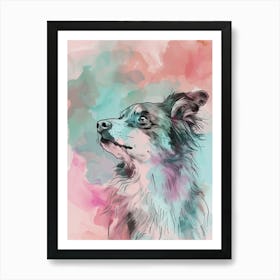 Collie Dog Pastel Line Painting 1 Art Print