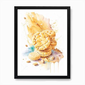 Peanut Butter Cookies Dessert Storybook Watercolour 3 Flower Art Print