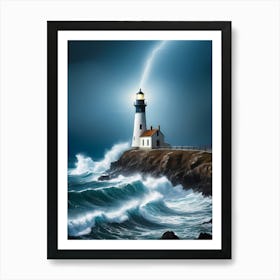 Lighthouse In The Storm Vincent Van Gogh Painting Style Illustration (31) Art Print