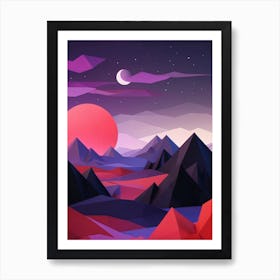Minimalist Landscape Red Geometric Purple Low Poly (3) Art Print